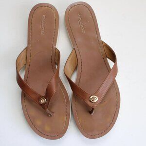 Coach Women's Shelly Leather Tan Turn Lock Thong Flip Flop Size 11